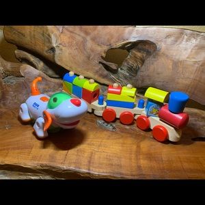 Wood train blocks & battery operated dog